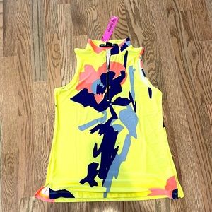 Jamie Sadock Bright Yellow Golf 1/4 Zip Sleeveless Lightweight Athletic Top Sz S